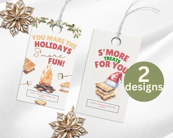 Etiquetas para S'mores de vacaciones, etiquetas para regalos de agradecimiento por S'More de Navidad, etiquetas para regalos de clase para maestros, ideas divertidas para regalos, etiquetas para obsequios navideños, descarga instantánea
