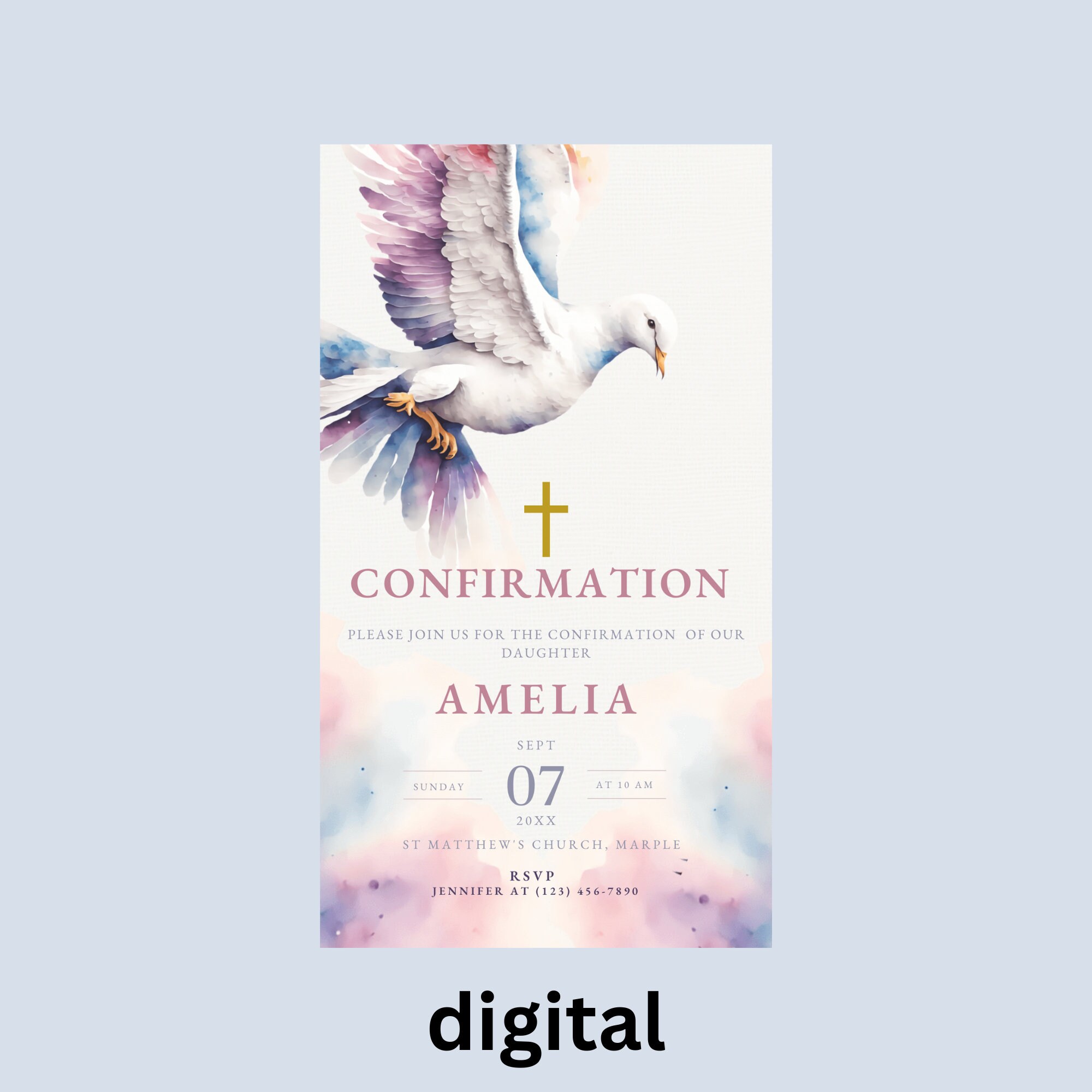 Confirmation Invitation Catholic Confirmation Invitation Dove Editable