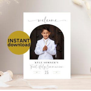 First Communion Sign Welcome Modern Minimalist Photo Welcome Sign for First Holy Communion Elegant Decor at Religious DIGITAL DOWNLOAD MI3