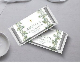 Bevestiging Candy Bar Label, Groen Bevestiging Gunst, Bevestiging Party Favor, Religieus Bedankt, Aangepast label DIGITALE DOWNLOAD MC09