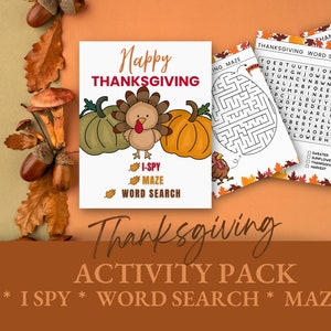 Danksagungs-Aktivitätenpaket für Kinder, Thanksgiving-Wortsuche, Labyrinth, Thanksgiving-Tagesaktivitätspaket, Herbstthema-Rätsel Sofort-Download