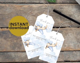 Editable Airplane Baby Shower Favors Vintage Travel Theme Tags Printable Travel Theme Favor Tag Canva Thank You Tags sDIGITAL DOWNLOAD FP1