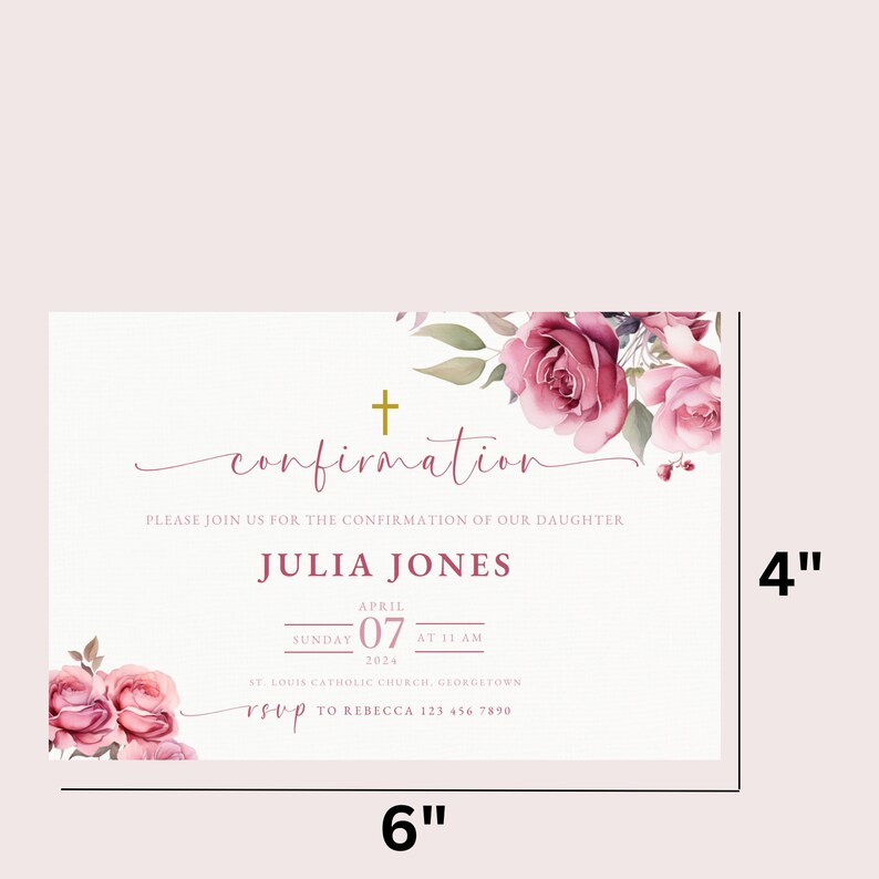 Pink Floral Confirmation Invitation: DIY Printable Template (digital ...