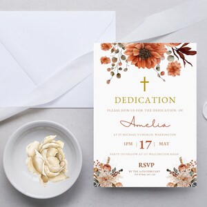 Baby dedication invitation, Autumn Dedication Invite, Religious Invitation, Boho Editable Invitation, Canva Printable DIGITAL DOWNLOAD MC9