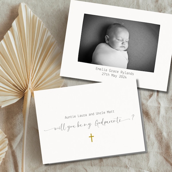 Will You Be My Godparents Personalised Godparent Card Will You Be My Godparents Proposal Card Gold Cross Canva Instant Download 5x7 6x4 GP1