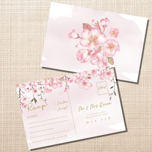 Cartes de mariage Rsvp florales roses Cartes postales Rsvp de mariage imprimables Modèle Rsvp fleurs de cerisier Cartes Rsvp imprimables TÉLÉCHARGEMENT NUMÉRIQUE MC02