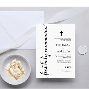 Minimalist Twins First Communion Invitation, Joint First Holy Communion, 1st Communion Digital Invite, Custom Invite DIGITAL DOWNLOAD MC015