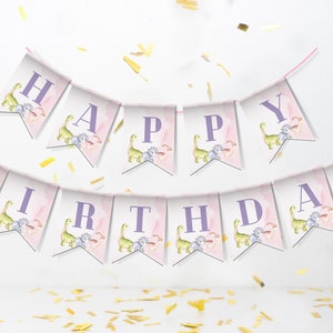 Pastel Dinosaur Banner, Girl Dinosaur Banner, Girl Dinosaur Party Decor, Dinosaur Party Supplies, Girl Birthday Party, DIGITAL DOWNLOAD MB3