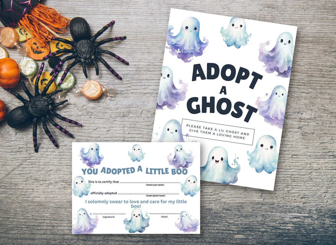 Ghost Adoption, Blue Adopt A Ghost Sign and Adoption Certificate Set