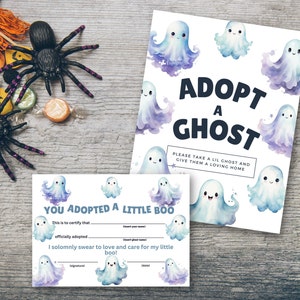Ghost Adoption, Blue Adopt A Ghost Sign And Adoption Certificate Set, ghost adoption certificate, Halloween Favor, Canva Instant Download