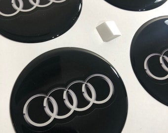 4 x AUDI Custom Handmade Self-Adhesive Silicone Domed Center Hub Cap Emblems: Add Style to Your Wheels with Our Decals and Badges!