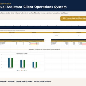 Virtual Assistant Client Capacity Tracker Spreadsheet | VA Workload Planner, Retainer Hours, Client Management Dashboard