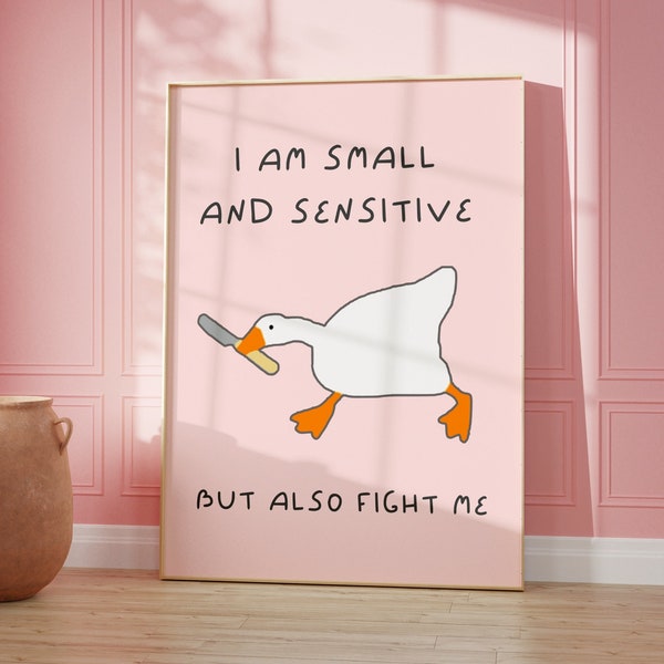 Silly Goose Print • Funny Gen Z Living Room Decor • Girly Blush Pink Wall Art • Playful Animal Cartoon Poster • Minimalistic Cute Edgy Decor