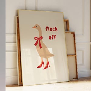 Stampa di un'oca sciocca • Decorazione minimalista di un'anatra divertente • Arte murale alla moda • Poster di cartoni animati di un gregge di animali divertenti • Arte digitale di un'oca sciocca e carina