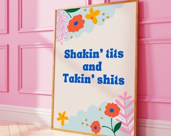 Funny Bathroom Floral Wall Art • Retro Funky Colorful Flowers Print • Girly Dorm Room Decor Idea • Funny Preppy Art • Sassy Moody Prints