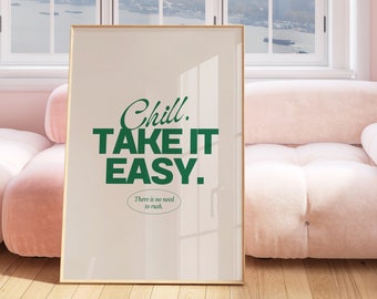 Retro Take It Easy Quote Print • Green Aesthetic Vintage Style Poster • Typography Wall Art • Funky Dorm Room Decor • Green Preppy Prints