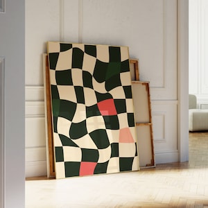 Retro Kariertes Wohndekor • Gewelltes Schachbrett Poster • Abstrakte geometrische Wandkunst • 70er Jahre Retro Pop Art Poster • Karo Wandkunst Groovy