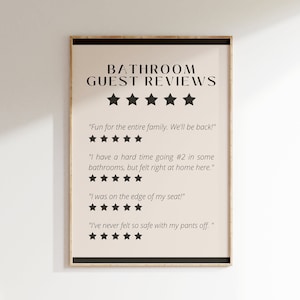 Bathroom Guest Reviews Funny Print • 5 Star Rating For Toilet Poster • Neutral Bathroom Wall Art • Printable Loo Sign • Housewarming Gift