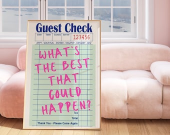 Guest Check Print • What's The Best That Could Happen Quote Art • Positive Thinking Preppy Poster • Bar Cart Art • Retro Wall Art