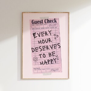 Gast Check Poster • Happy Hour Print • Blush Pink Trendige Wandkunst • Bar Cart Art • Preppy Funky Room Decor