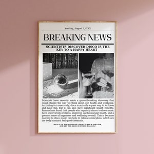 Trendy krantenprint • Disco Art Print • Vintage Wall Art • New York Times News • Preppy Room Decor • Dorm Decor • Bar Cart Wall Art