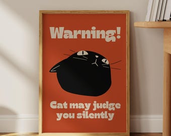 Black Cat Digital Print • Cat Doing Things Funny Wall Art • Kitten Illustration Poster • Cat Lover Gift • Entryway Decor • Cat Mom Art