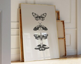 Minimalistic Butterflies Print • Black and White Wall Art • Butterfly B&W Printable Poster • Dorm Room Decor • Trendy Wall Art Minimalism