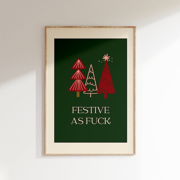 Funny Festive Christmas Wall Art • Green Retro Xmas Print • Winter Christmas Trees Green Holiday Poster • Hilarious Y2K Home Decor Aesthetic