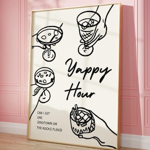 トレンディな Yappy Hour プリント • Cheers グラス プリント • Happy Hour ウォール アート • ファンキーなバー カート アート • Happy Hour クラブ プリント • おもしろいキッチン デコレーション