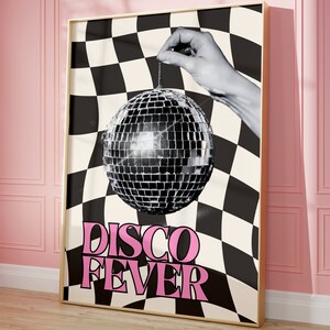 Retro Disco Art Print • Funky Cute Wall Art • Girly Apartment Decor • Groovy Disco Fever Print • Y2K Blush Pink Aesthetic • Funky Wall Decor