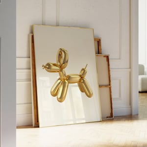 Golden Balloon Dog Print • Modern Aesthetic Wall Art • Eclectic Minimalist Dopamine Decor• Preppy Dorm Decor • Girly Gold Balloon Dog Poster
