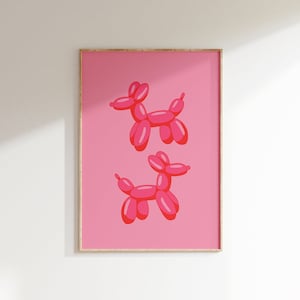 Balloon Dog Print • Retro Tier Art Print • Trendy Wandkunst • Adrette rosa Tapete • Wohnheim Dekor • Girly Wandkunst