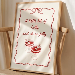 Coquette Trendy Christmas Print • Merry Christmas Winter Poster • Minimalist Holly Jolly Girly Bar Cart Girly Wall Art • Cute Digital Print