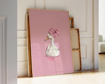 Duck Bathroom Print • Pink Aesthetic Bathroom Wall Art • Cute Nursery Wall Art • Duck Kid's Wall Art • Cute Duck Poster • Pink Preppy Decor
