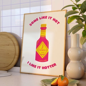 Hot Sauce Print • Funky Kitchen Poster • Digital Food Print Funny • Preppy Pink Hot Sauce Digital Art • Spicy Food Lover Art • Sriracha Art