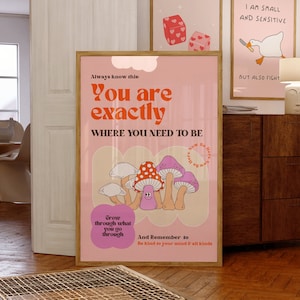 Pilz Wand Kunst • Süßer Blush Pink Druck • Trendy Self Care Poster • Psychische Gesundheit Dekor• Affirmationen für Selbstliebe, Girly Wohnheim Zimmer Dekor