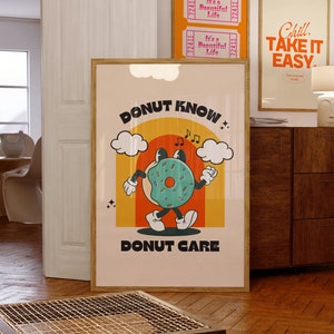Lustiges Donut Poster • Retro Küche Wand Druck • Funky Food Wandkunst • Orange Beige Wohnheim Zimmer Dekor • Trendy Wandkunst Hilarious Sprüche