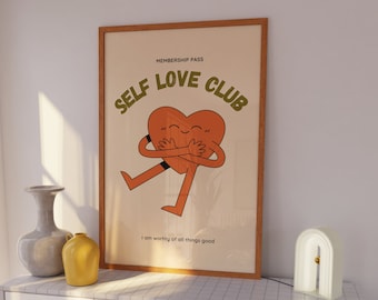 Self Love Club Print • I Am Worthy Affirmation Poster • Self Love Retro Wall Art • Retro Aesthetic Decor • Positivity Prints