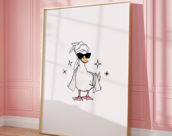 Cute Bathroom Duck Print • &quot;It Girl&quot; Trendy Aesthetic Bathroom Decor • Minimalist Duck Digital Art • Preppy Dorm Decor, Duck Goose Poster