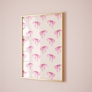 Girly Pink Bows Pattern Print • Coquette Room Decor • Soft Girl Aesthetic Poster • Girlycore Trendy Wall Art • Balletcore Watercolor Ribbons