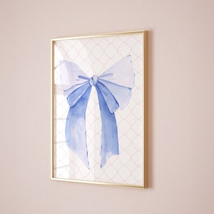 Blue Watercolor Bow Print • Coquette Room Decor • Pastel Blue Ribbon Decor • Soft Girl Aesthetic Poster • Cute Baby Girl Room Wall Art
