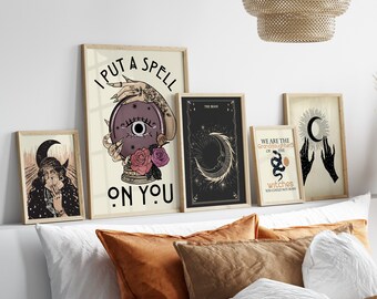 Witchy Moon Gallery Set of 5 Printable Wall Art • Witchy Wall Art • I Put A Spell On You • Witchy Printable Wall Art• Celestial Moon Art Set