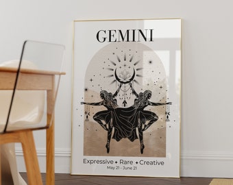 Gemini Zodiac Goddess Wall Art • Zodiac Poster • Gemini Print • Astrology Wall Art • Gemini birthday gift • Gemini Decor • Celestial Wall art