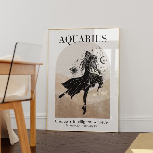 Aquarius Zodiac Goddess Wall Art • Zodiac Poster • Aquarius Print • Astrology Wall Art • Aquarius birthday gift • Aquarius Decor •