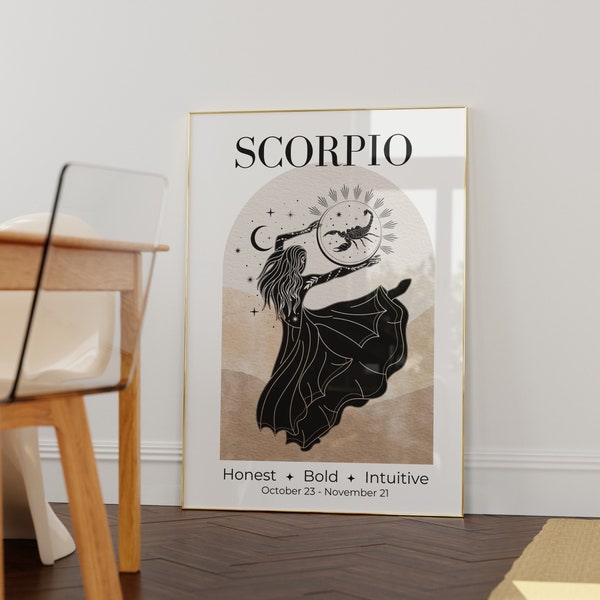 Scorpio Zodiac Goddess Wall Art • Zodiac Poster • Scorpio Print • Astrology Wall Art • Scorpio birthday gift • Celestial Wall art