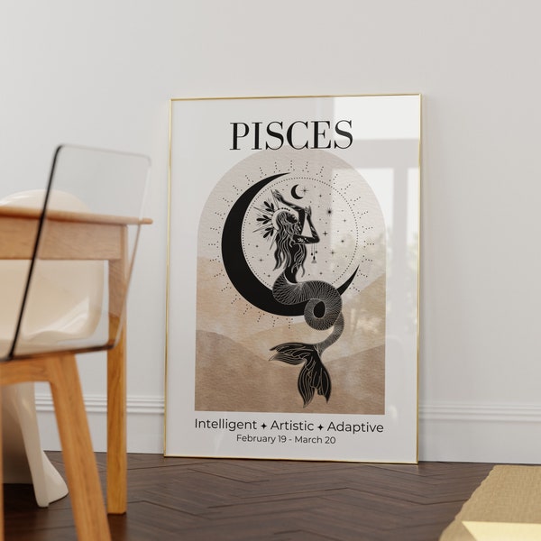 Pisces Zodiac Goddess Wall Art • Zodiac Poster • Pisces Print • Astrology Wall Art • Pisces birthday gift • Pisces Decor •Celestial Wall art