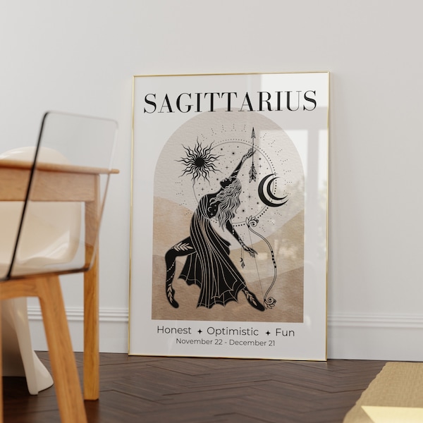 Sagittarius Zodiac Goddess Wall Art • Zodiac Poster • Sagittarius Print • Astrology Wall Art • Saggitarius birthday gift • Celestial art