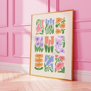 Retro Funky Blumen Poster • Dänische Pastelldrucke • Adrette Wandkunst Mädchen Schlafzimmer • Pastellfarbene Blumenkunst • Retro Blumen Ästhetische Kunst
