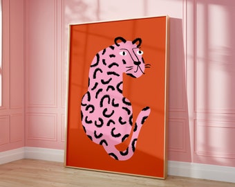 Hand Drawn Preppy Tiger Wall Art • Girly Dorm Decor • Bright Pop Art • Trendy Tiger Funky Print • Modern Gallery • Fun Apartment Animal Art