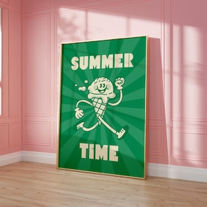 Vintage Ice Cream Character Print • Retro Summer Time Green Poster • Y2k Apartment Decor • Girly Summer Kitchen Wall Decor • Ice Cream Print